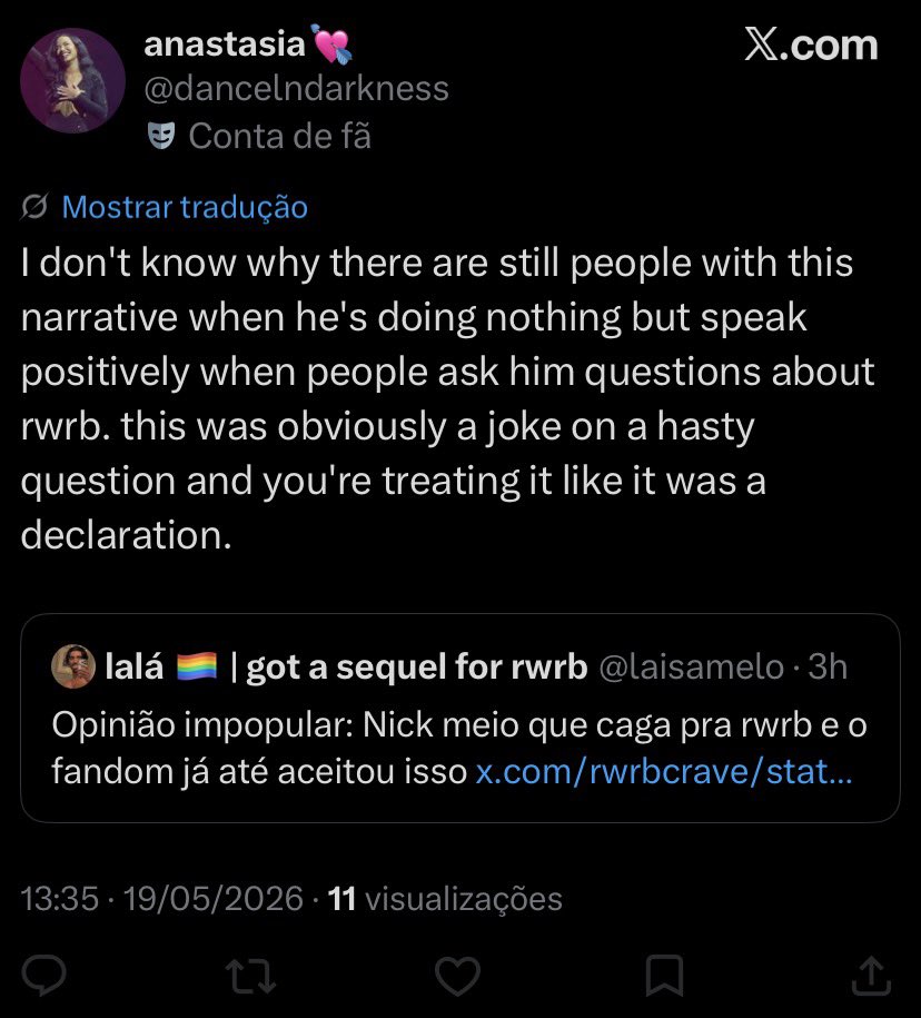 laisamelo's tweet photo. Usou meu Tweet e me deu block, mona? Se fosse uma declaração eu não iniciaria o Tweet com “opinião impopular”, então é algo que só a minoria das pessoas vai concordar e eu tô bem com isso. Pra mim se Nick tá me fazendo raiva, tudo está no seu devido lugar 😂😂😂 https://t.co/muzVZqrTse