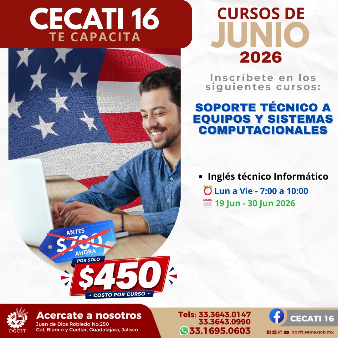 Cecati16's tweet photo. ¡En JUNIO aprende algo nuevo! 😃
En CECATI 16  Cursos de Junio 2026.
👉Desde solo $450 por curso, (Soldadura y Pailería $850). 33 3643 0147 | 33 3643 0990 WhatsApp: 33 1695 0603.
👉Visítanos en:
Juan de Dios Robledo No. 250
Col. Blanco y Cuéllar, Guadalajara, Jalisco. https://t.co/yqqhiSXusF