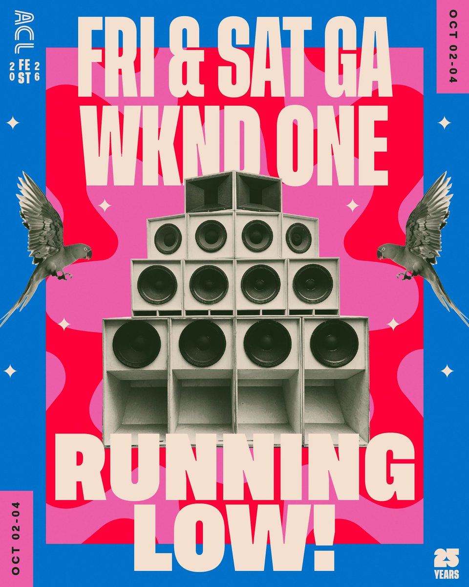 aclfestival's tweet photo. Don’t wait, Weekend One Friday and Saturday GA Tickets are almost gone 🔥

Act fast to see Charli xcx, RÜFÜS DU SOL, Lorde, Skrillex and more this October: https://t.co/5k1bBZ7TxX https://t.co/FfRMfmntTa