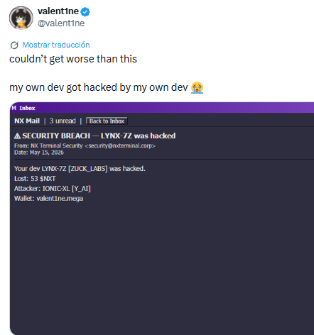 NxTerminal's tweet photo. Friendly fire detected in @valent1ne 
Her devs were "training" against each other. 
Patching that so they can't keep "sparring."
We'll admit it's funny though. Fix incoming. 🔧 https://t.co/adpl3HA1Su