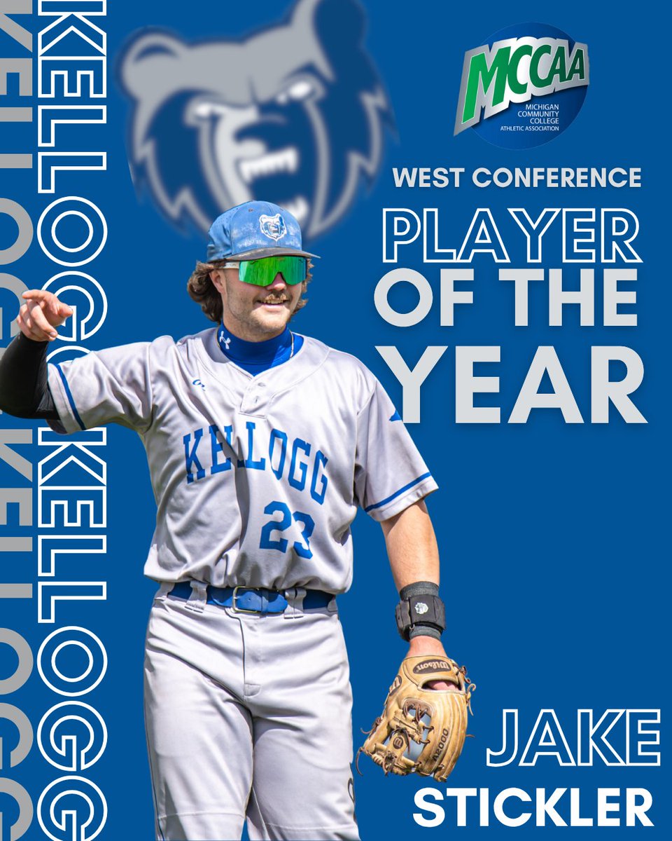 KelloggBruins's tweet photo. 🚨⚾️Western Conference Player of the Year! 

Congrats to @BaseballKellogg's Jake Stickler - his performances this season have earned him MCCAA West Conference Player of the Year! Let's go Stick! 

#GreatDayToBeABruin #KCCBaseball #BruCru https://t.co/hOFv5N2LLH