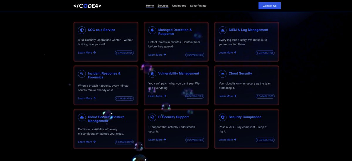 Code4_CyberSec's tweet photo. Intelligent Security, Zero Trust, AI-Powered. Checkout our services and call us for a free consultation, we will make your business cyber security military grade.
</CODE4>
https://t.co/HxHKe4WjHh
#CloudSecurity #WAF #EmailSec #Vuln https://t.co/F5K6GKNTgQ