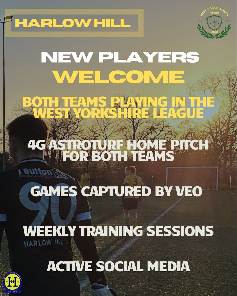 HarlowHillFC's tweet photo. ✍️ | 𝗡𝗘𝗪 𝗣𝗟𝗔𝗬𝗘𝗥𝗦 𝗪𝗔𝗡𝗧𝗘𝗗

Following our First Team’s promotion to the West Yorkshire Premier, our Reserves will compete in the West Yorkshire Alliance League for the first time this season.

We’re looking for committed players to strengthen both squads.

#UTH 💛🖤 https://t.co/lRlVC8JCKs
