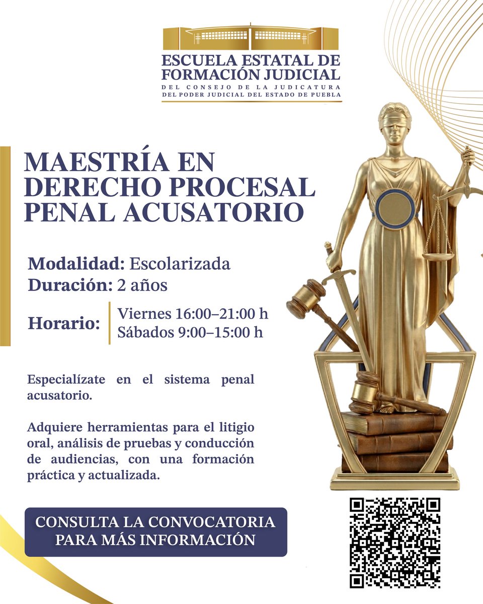 EscuelaForJud's tweet photo. Especialízate en el sistema penal acusatorio con la Maestría en Derecho Procesal Penal Acusatorio de la Escuela Estatal de Formación Judicial. ⚖️📚

🔗 Inscripciones: https://t.co/FIT1HeEhcM
🔗 Plan de estudios y requisitos: https://t.co/vZeeVVSPLy

#Maestría #DerechoPenal https://t.co/ZXUhXeqq9X