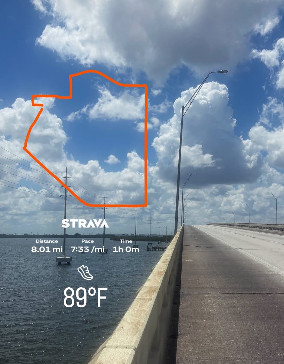justrunfuller's tweet photo. Been hoping to snag this 8 miler for a while now around McKay Bay in Tampa. Can’t say it’s a very scenic route, it’s mostly overgrown city sidewalks surrounded by traffic and reflecting heat. https://t.co/NIvZ1SxnHb