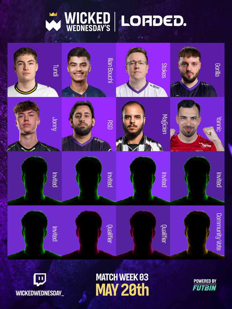 WickedWedSocial's tweet photo. 8 Players LOCKED in for tomorrow 🔐

@Tundi_12 🇪🇸
@ilianbouchi_ 🇩🇿 
@TomStokesFC🏴󠁧󠁢󠁥󠁮󠁧󠁿  
@Huge_Gorilla🏴󠁧󠁢󠁥󠁮󠁧󠁿  
@S8UL_Jonny 🇩🇪 
@RSDGAWD🏴󠁧󠁢󠁥󠁮󠁧󠁿
@DesreeTony 🇫🇷 
@yannic0109 🇩🇪

8 more to come.. 🔜

#WickedWednesdays 👑 https://t.co/vhy9RLYt7P