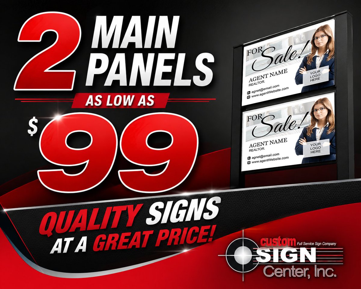 CustomSignCntr's tweet photo. One listing isn't enough. Be ready for the next one. 
Our 2 Panel Packages helps real estate agents stay visible, look professional, and save money at the same time. Order online today https://t.co/awfcJ6yjXz
#RealEstateSigns #Realtor https://t.co/PiSpZzYcaJ