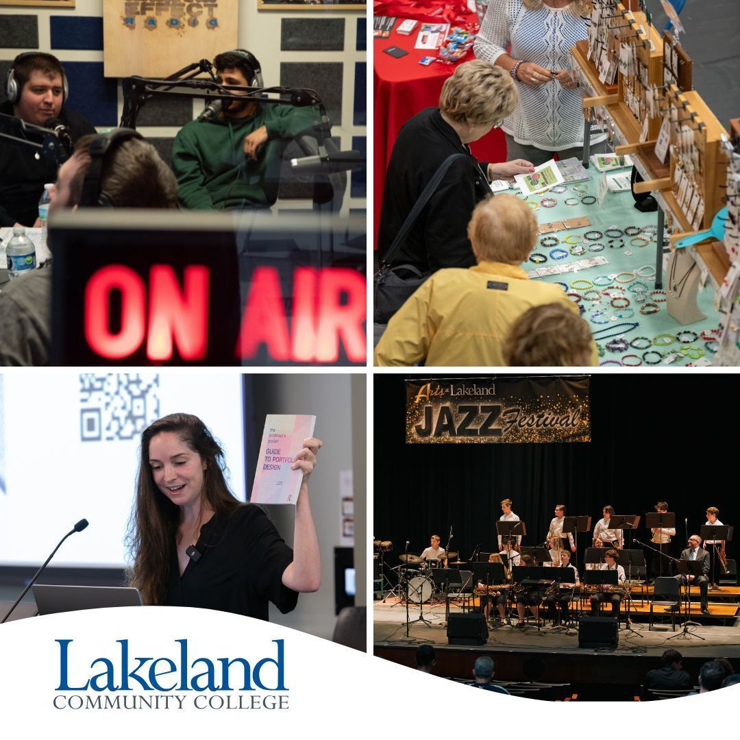 LakelandCommCol's tweet photo. At Lakeland, creativity takes many forms. From student gatherings and live radio broadcasts to craft shows and conversations with visiting authors, Lakeland is a place where ideas come to life and community is built along the way. https://t.co/PMBzwq1d6d