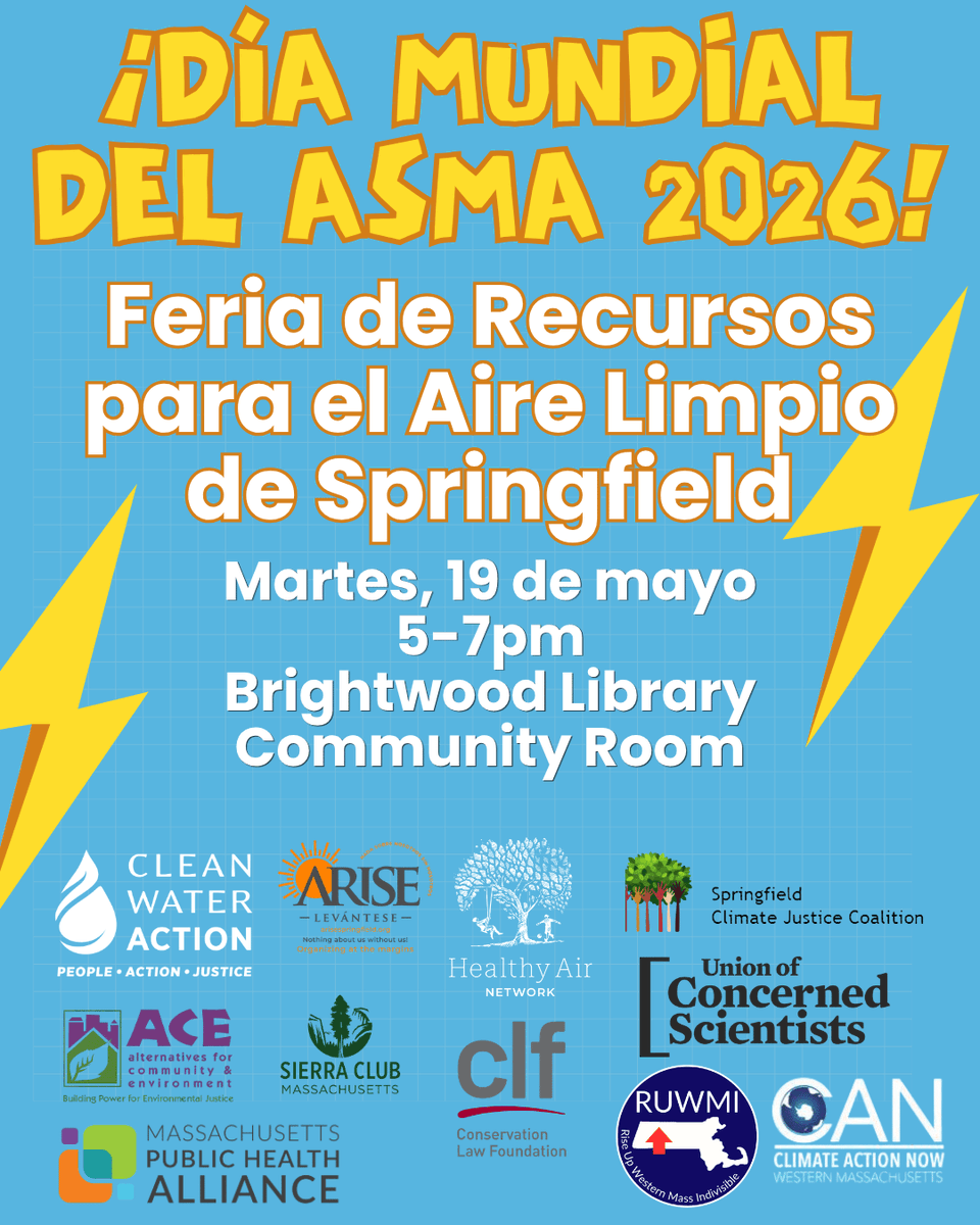 CleanH2OMA's tweet photo. TONIGHT! Beat the heat at this free event in Springfield!
Learn about area asthma resources, how you can protect your health, AND what we can do to fight for clean air in Massachusetts. 
*Plus, free food! (Yum!)
@AriseSocialJust @MassSierraClub @CLF https://t.co/bK9bNyFMha