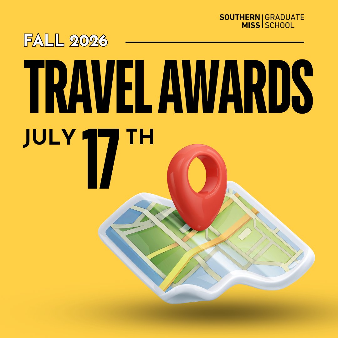 USM_GradSchool's tweet photo. Graduate students: Apply for the Graduate Competitive Travel Award!

💰 Awards available: up to $500 for domestic/virtual travel or up to $1000 for approved international travel.

#usmgraduateschool #southernmissgraduateschool #smttt 🦅 https://t.co/fgZCKtL1ay