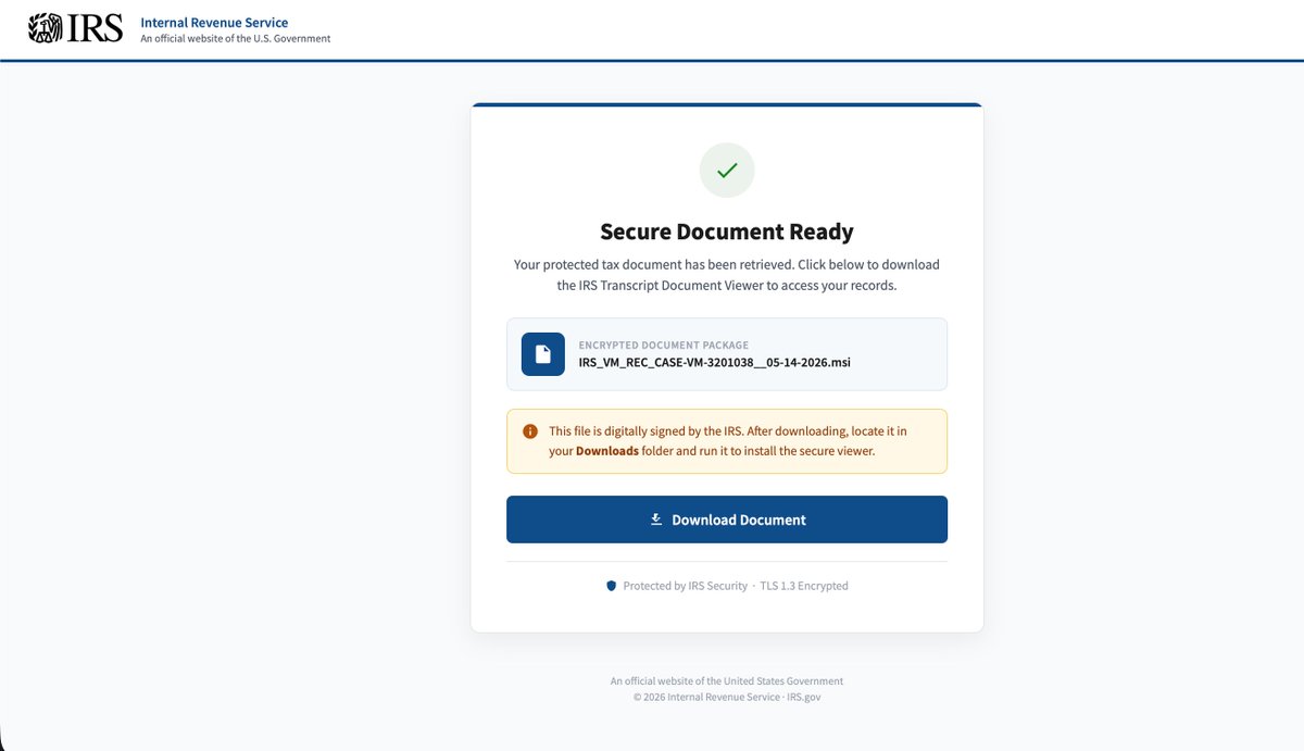⚠️Observed phishing URL delivering RMM payload: RMM: TiFLUX Theme: IRS ...