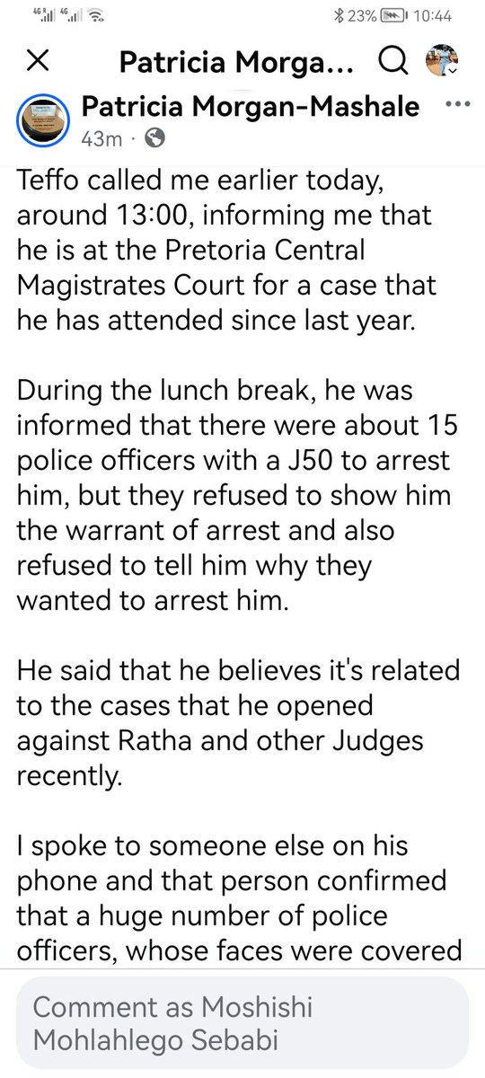 SamanthSebabi's tweet photo. The story sa Adv Tefo's arrest on FB page of Patricia Mashele https://t.co/gRW0PTXzbl