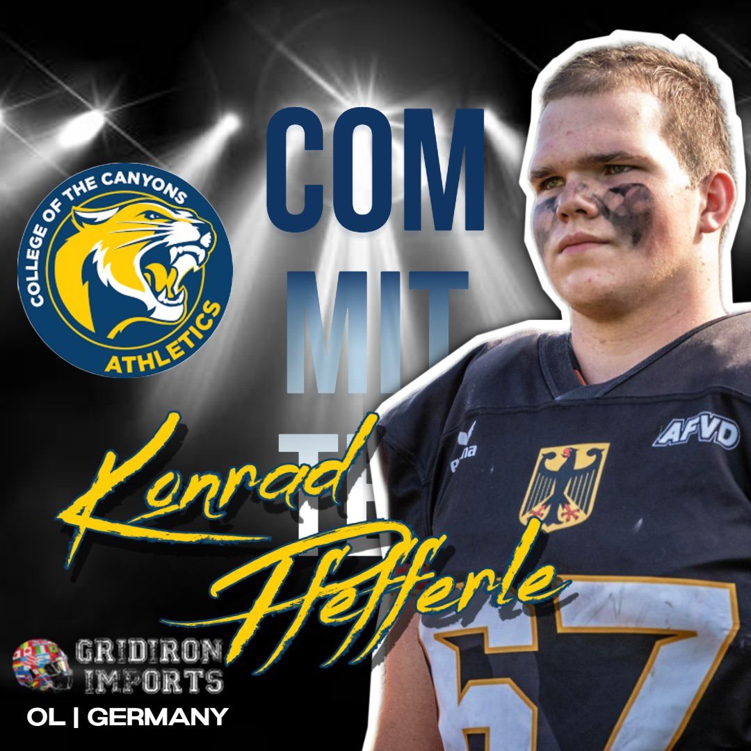 GridironImports's tweet photo. Congrats to German OL @Konradpfe from the @NuernbergRams on taking his football journey to America and @cocfb! A standout on the German National Team, he will look to make an impact in Junior College football in 2026
@COCAthletics @coc_isp https://t.co/MzPZhWwBiO