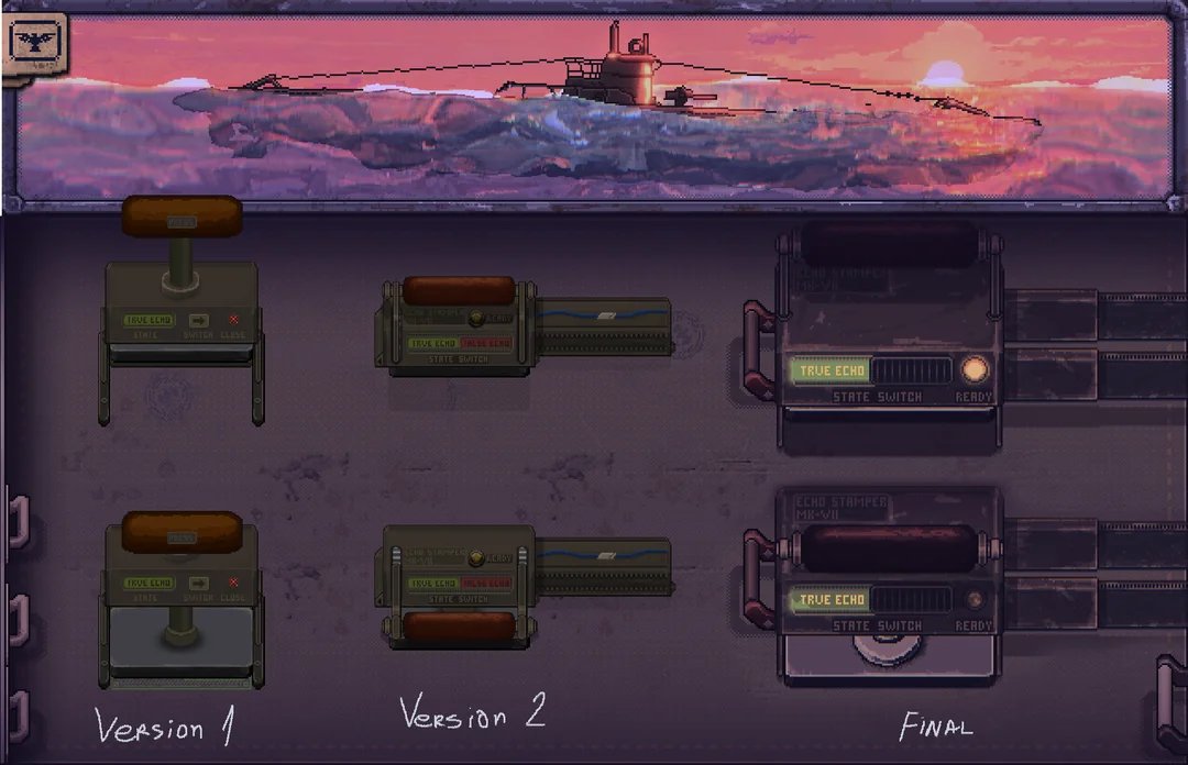 RetroCptn's tweet photo. Small update on my end: this is how ECHO Stamping Machine was thought of and made. Process listed in the comments below:
#pixelart #falseecho https://t.co/sUubpuJe6b