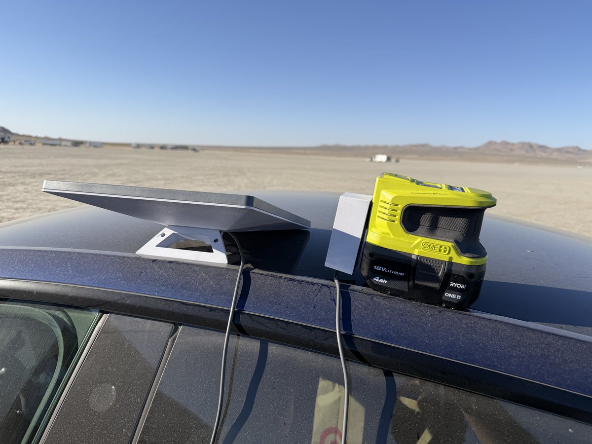 ChargePozitive's tweet photo. @macheroadtrip Was out at El Mirage Dry Lake Bed last weekend for SCTA land speed races. Brought an ice maker along powered by my Bluetti EB3A and Starlink by Ryobi https://t.co/AEO0PKuIif