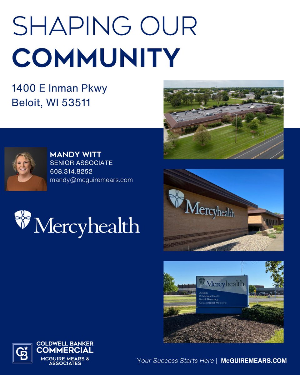 CBCmma's tweet photo. Mandy Witt represented the building owner to secure Mercyhealth as a new tenant. As their operations in the region grew, they expanded to occupy the full building. Mandy then represented both the seller and Mercyhealth in the sale of the property.
#mcguiremearsassociates #Cbc https://t.co/KsZ632ZxCU