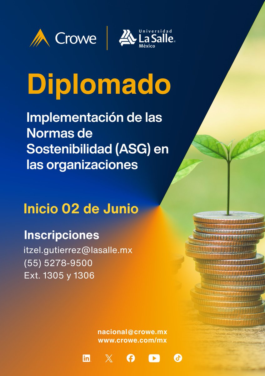 CroweMexico's tweet photo. ¿El propósito y la rentabilidad pueden convivir? La respuesta es #ASG.

No te quedes fuera de la nueva economía global. Inscríbete al diplomado en alianza con la Universidad La Salle México y domina la implementación de normas de sostenibilidad 🌿🏫.

#Sostenibilidad #LaSalle https://t.co/TinvCwNxXY