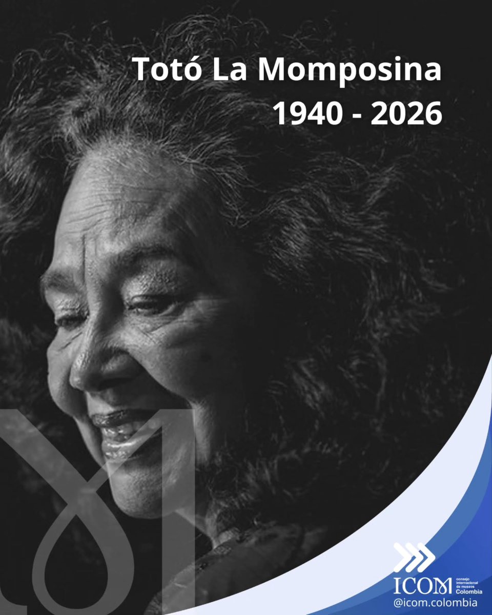 ICOMColombia's tweet photo. 🌿 Siempre cantará la tierra. 🌿
Con profundo respeto, desde ICOM Colombia nos unimos al duelo por la partida de Totó la Momposina, voz eterna del folclor colombiano.
🕯️ A su familia y amigos, todo nuestro cariño y consuelo. Su voz nos acompañará por siempre 
#totolamomposina https://t.co/iKVWLvGe6C