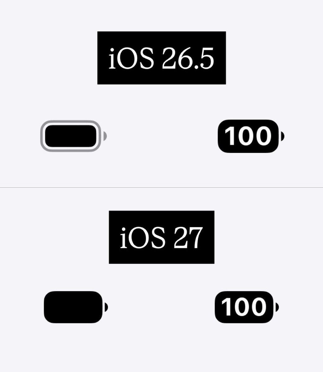 geniusmanu_'s tweet photo. Todo indica que iOS 27 apostará por un icono de batería unificado ⚡️ https://t.co/nZpzwq2GGx