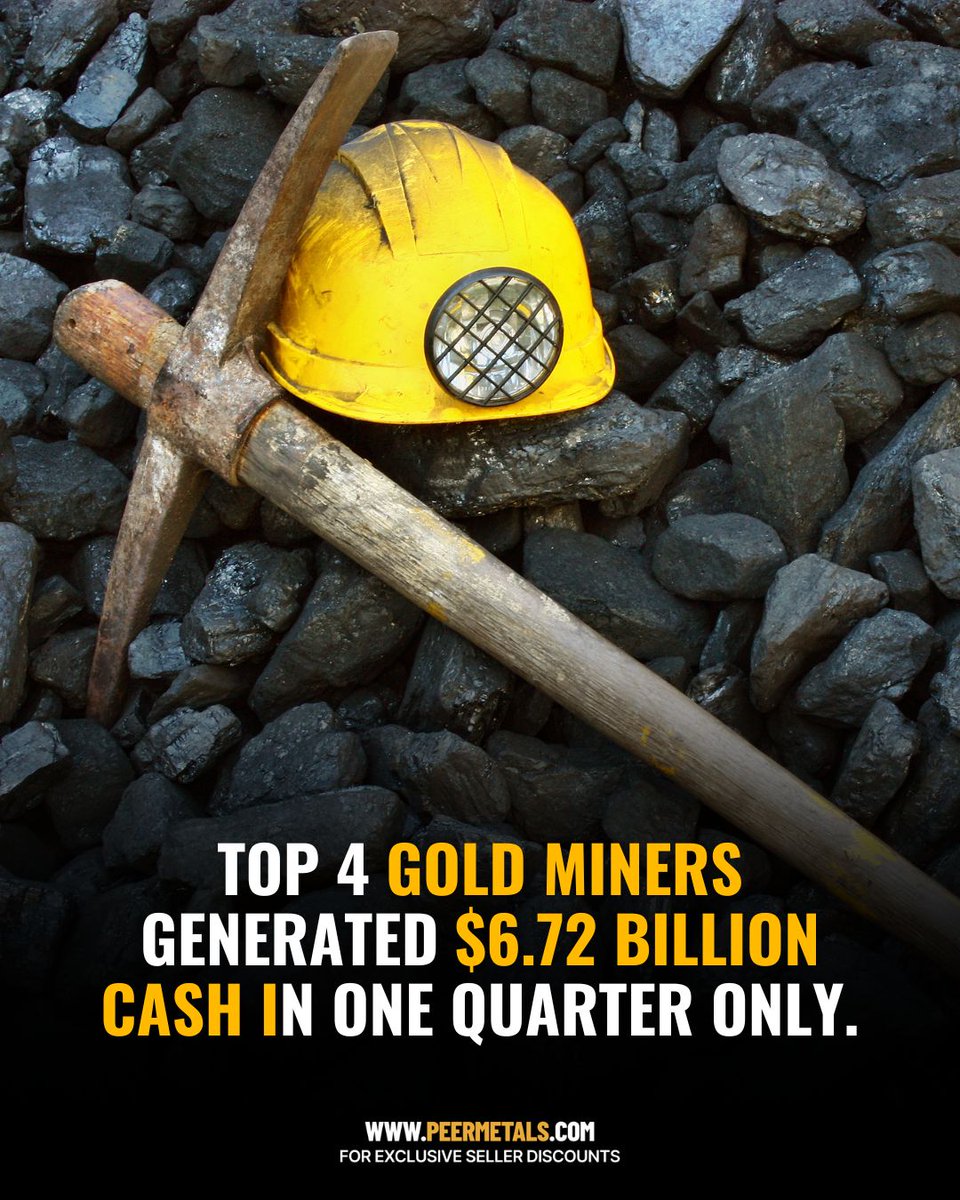 peer_metals's tweet photo. The top 4 gold miners just generated $6.72 billion in free cash flow. 📈
In a single quarter.
The highest in history.
Newmont. Barrick. Agnico. AngloGold.
All printing cash while their stocks sit below January highs. 🥇
#GoldMiners #Newmont #PreciousMetals https://t.co/NQiyTbHln4