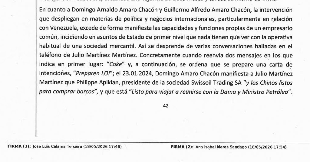 Naky's tweet photo. La resolución del juez José Luis Calama explica el rol de Zapatero en la compraventa de petróleo venezolano (páginas 42 y 43) https://t.co/jAlK40gPe5

En resumen, el comprador dirigía una carta a la oficina de Zapatero, quien aprobaba, y Delcy Rodríguez asignaba los barcos. https://t.co/cRIZScqnTC