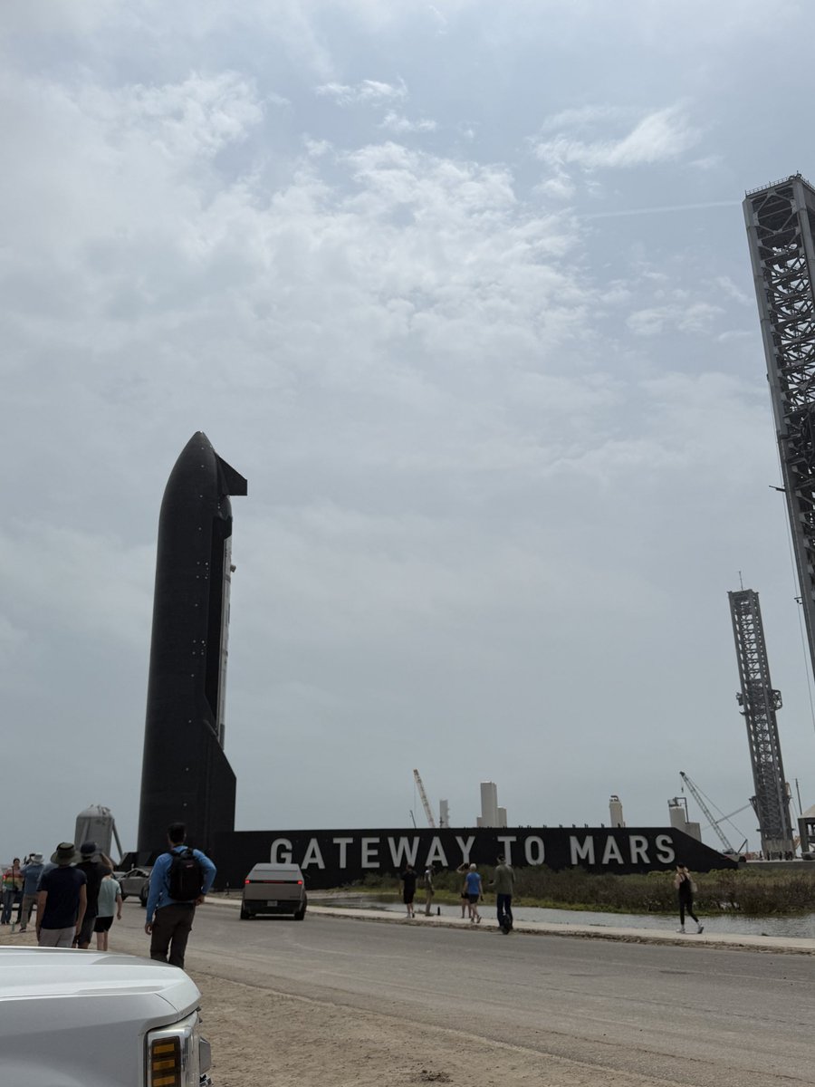 itsconnorwade's tweet photo. Starship has reached the pad! Up next, the stack https://t.co/lkeznTJr5K
