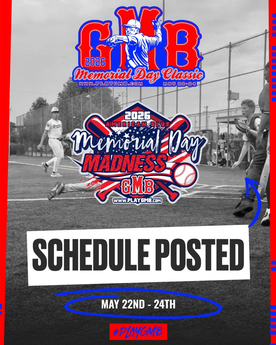 GMBStl's tweet photo. 🚨Schedules Posted🚨

⚾ GMB Memorial Day Classic
⚾ American Blue Memorial Day Madness

🔗https://t.co/xngOGggStg

#PlayGMB
#BestTournamentsInTown https://t.co/mDNjjibago
