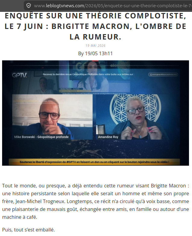 Casimir_Noir's tweet photo. #Délireconspi
Enquête sur une théorie #complotiste, le 7 juin sur #France5 : Brigitte Macron, "L'Ombre de la Rumeur". Un film de 74 minutes écrit et réalisé par #ElsaGuiol (aka La Fabrique du Mensonge)
https://t.co/4KbubUF9rj https://t.co/wcksRtRFsM