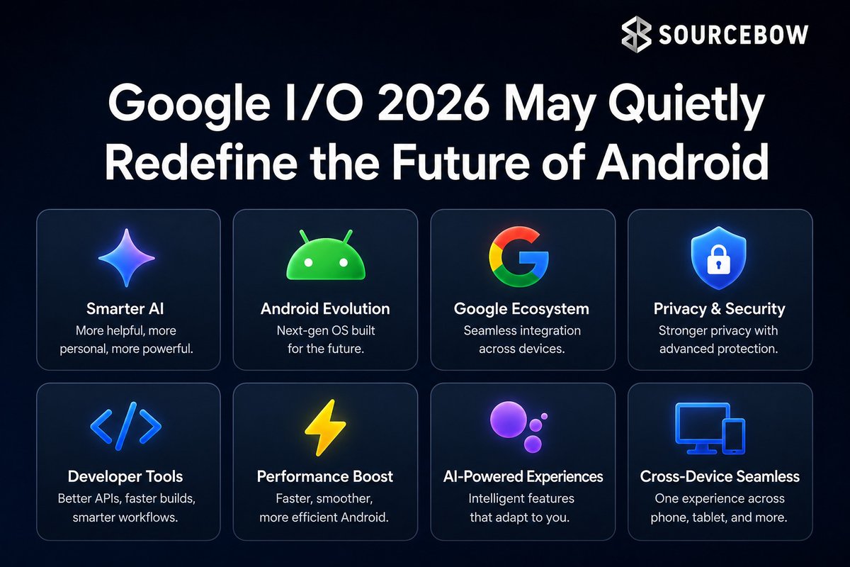 sourcebow's tweet photo. Everyone’s waiting for flashy announcements at Google I/O 2026.
Meanwhile, the real story could be Google quietly changing 

how Android works across phones, tablets, laptops, and AI devices together.
https://t.co/EtnuLPzyb7

#sourcebow #Google #Android #GoogleIO https://t.co/fuiEY7y1cT