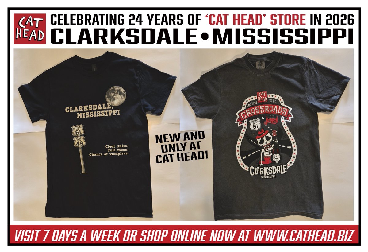 CatHeadRoger's tweet photo. Every day is great day for the perfect tee! Shop now for these and many more at CAT HEAD store in your home away from home — Clarksdale, Mississippi. Or peruse now online at https://t.co/aDsmZzV576 https://t.co/Lhxj2bAcwG