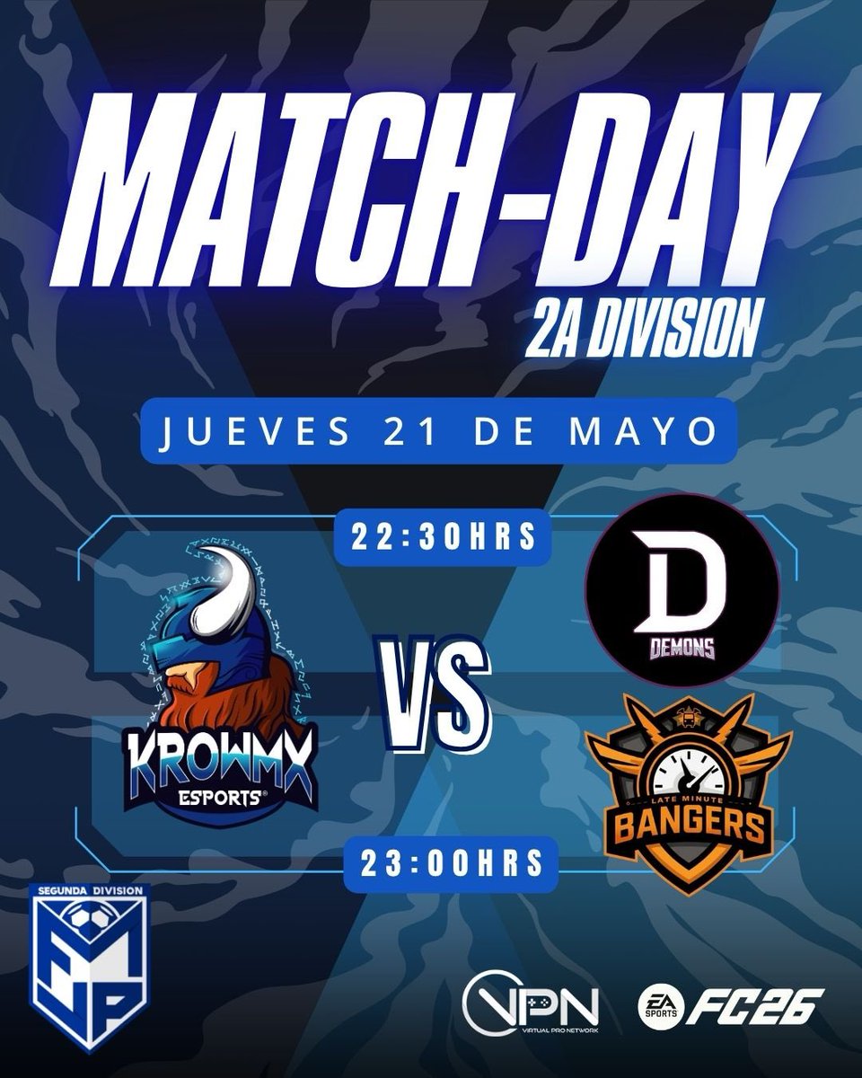 KrowmxEsports's tweet photo. ¡Calendario de la semana en la liga FMVP!🎮⚽️
Encararemos 6 partidos más con el objetivo de sumar puntos para mejorar nuestra posición en la tabla.
#KrowIt ⚔️ https://t.co/cOtDXEaL1x