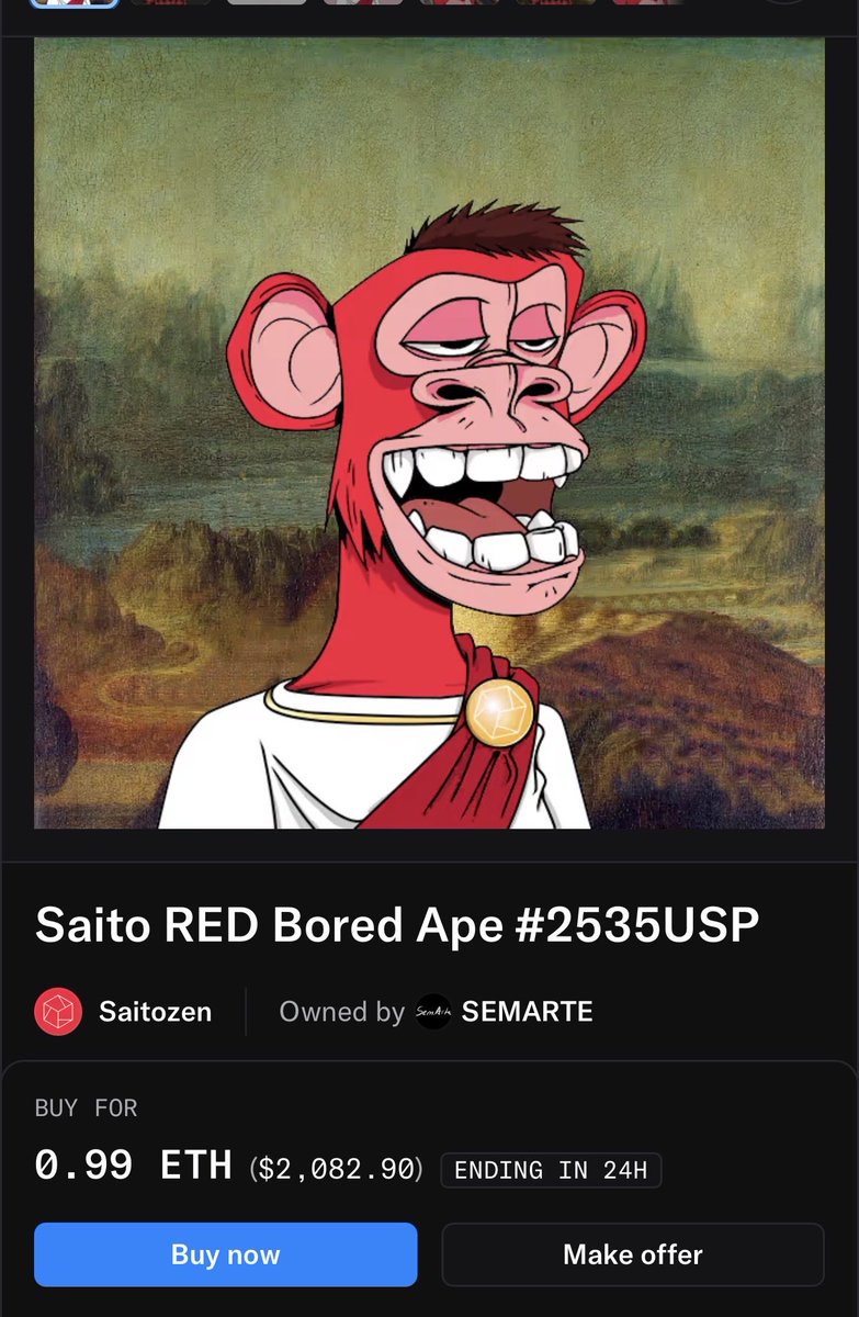 JRTTPT's tweet photo. @SaitoOfficial @ApeBond $SAITO and Apes always belong together. 🟥 Saitozen 😍 https://t.co/rpLZ3JFIU0