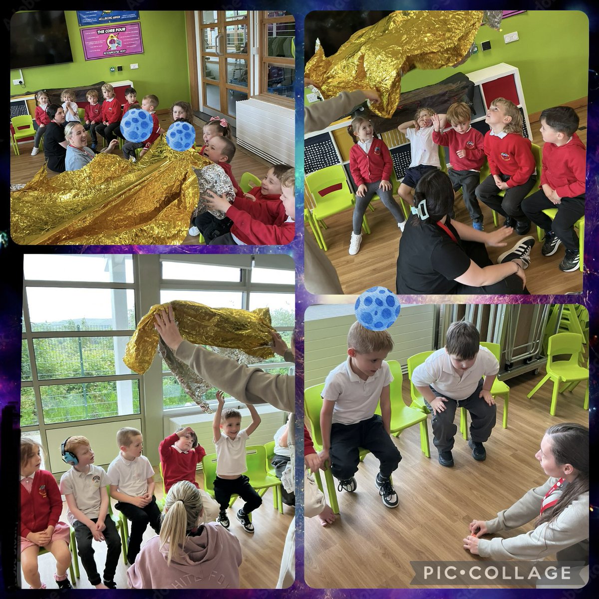 YsgolHenFelin's tweet photo. #YHFTEYC blasted off into space for #YHFMOVEweek today. We had jumping aliens, a flying space blanket and plenty of giggles as we explored our very own space bucket adventure. https://t.co/HuoBTpbhaw