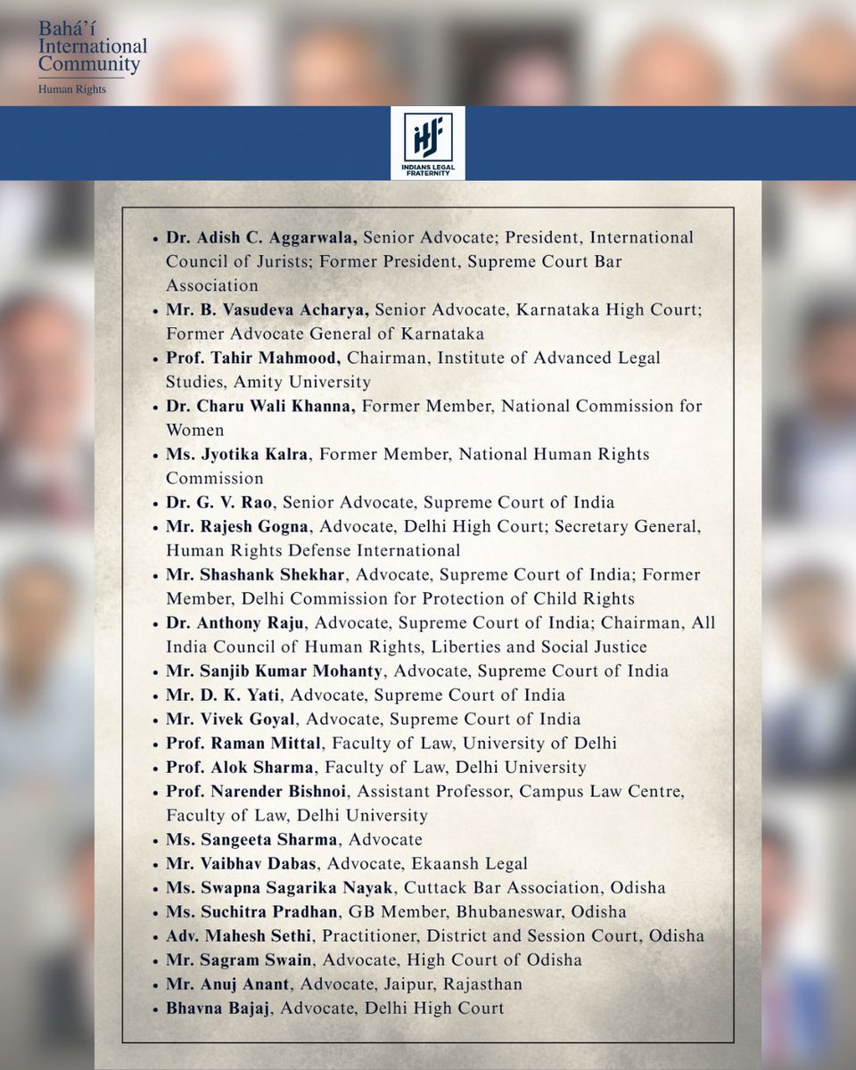 BahaiBIC_Rights's tweet photo. Members of India's legal fraternity have issued a joint statement expressing deep alarm over the escalating persecution of Bahá'ís in Iran, who are being scapegoated amid the current war. 

The statement highlights the cases of Peyvand Naimi and Borna Naimi, a young father of a three-year-old child, who have allegedly endured severe torture, mock executions, electric shocks causing severe burns, prolonged solitary confinement, and detention in a section known as the "death suite." 

These actions constitute grave violations of international human rights law, including the absolute prohibition of torture and the right to a fair trial.

The legal fraternity calls upon Iranian authorities to immediately end all forms of torture, ensure the safety and rights of all prisoners of conscience, and release those detained solely on account of their faith. They further urge the Government of India and people of conscience everywhere to raise their voices and demand justice.

#BahaiRights #PeyvandNaimi #BornaNaimi #Iran #HumanRights #IndiaLegalFraternity