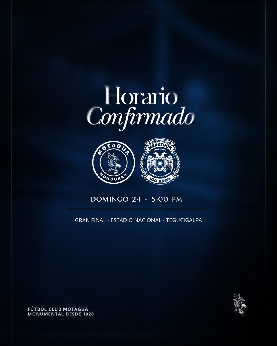 MOTAGUAcom's tweet photo. ℹ️ Horario confirmado para el partido de vuelta de la Gran Final del Fútbol Hondureño. 

¡Nos vemos en el Nacional, familia azul! 🦅 https://t.co/EPRk5WiJC7