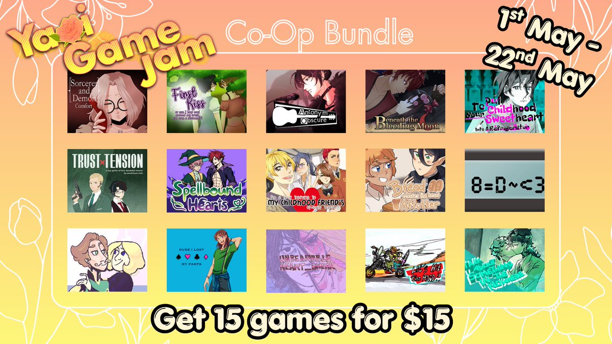 YaoiJam's tweet photo. The bundle ends in less than 2 days, and we've set our FINAL GOAL!

All your support helps indie BL game devs continue to make awesome games (and buy groceries).

Let us know which games in the bundle have you enjoyed playing so far ⤵️ 

https://t.co/TOIkxJs76O 

#indiegame https://t.co/n3wJm1obwW