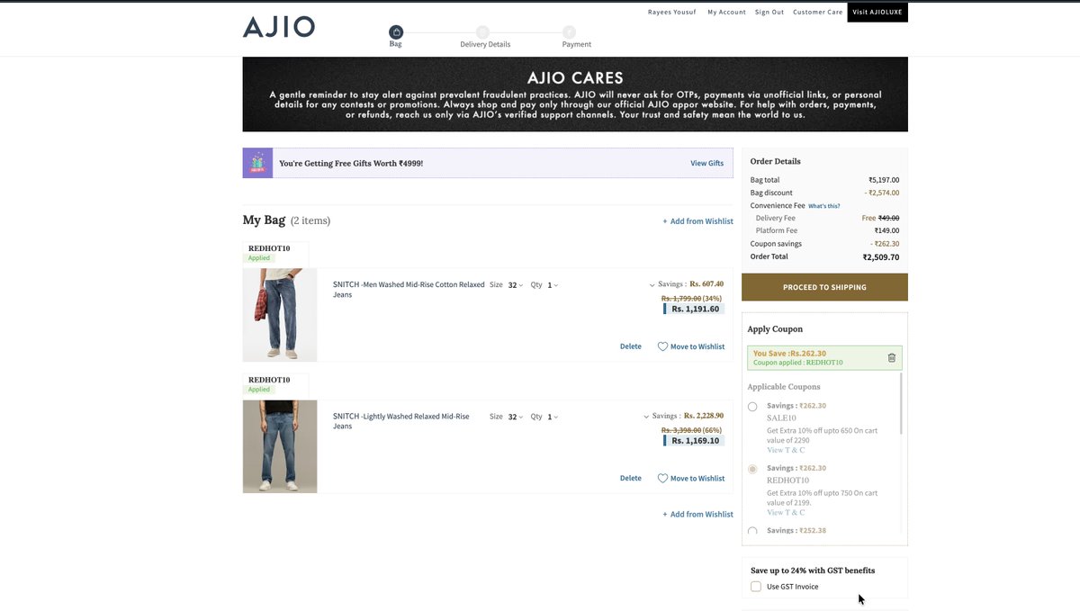 Rayees_official's tweet photo. @AJIOLife  charging ₹149 “Platform Fee” + separate convenience charges even on prepaid orders is ridiculous.
Customers already pay for products, delivery &amp; taxes — then non-refundable checkout fees too?
Feels less like convenience and more like a dark pattern to boost profits. https://t.co/GK9E8d7B4l