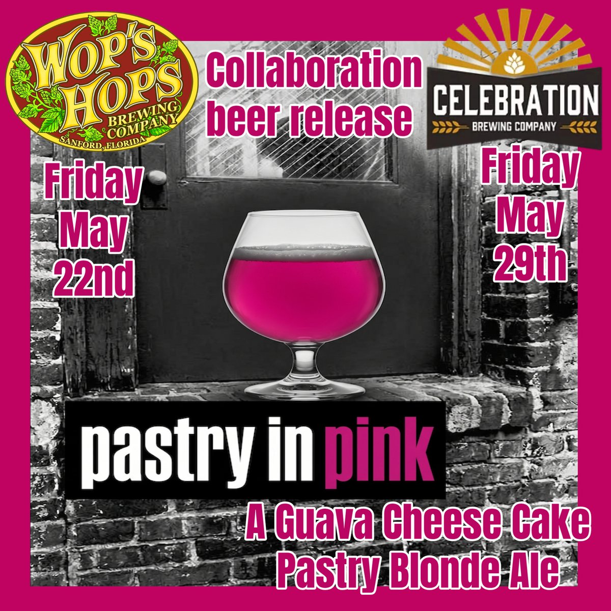 WopsHops's tweet photo. Join us for the exclusive release of a Guava Cheese Cake Pastry Blonde Ale on Friday, May 22nd at Wop's Hops Brewing  and Friday, May 29th at Celebration Brewing. Don't miss out! #BeerRelease #Collaboration #CraftBeer #Friends  #EatLocal #drinklocal #veteranowned #Followers https://t.co/xkoiCQo4xE