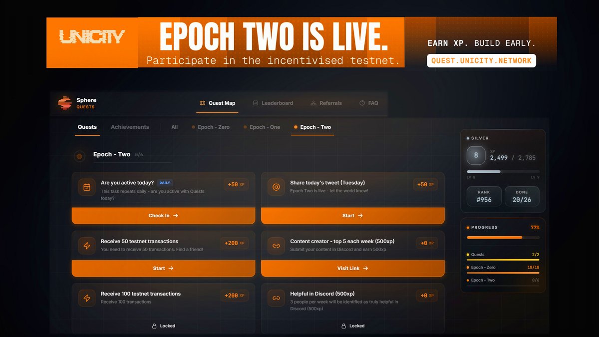 DigitalAirdrops's tweet photo. Unicity Testnet Epoch 2 Live🔥🪂

Visit➡️ https://t.co/AJKYurgnNk

- Create/Connect wallet (save seeds)
- Faucet +Top up
- Apply code in referrals-25 xp👉 ITFX74LC
- Complete quests
- Claim achievements

- Daily check-in

📌Not a paid promo @unicity_labs

https://t.co/MBa89A8cHS https://t.co/MxDMNfNalj