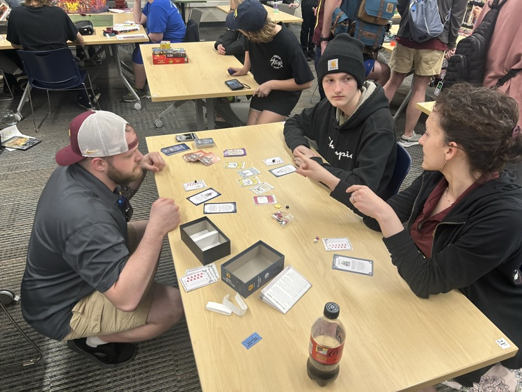 MCCSpartans1's tweet photo. 40 people attended our last Family Game Knights of the year!  We had special visitors from the CMU game design and press program! Next year we may have to meet in the cafeteria! https://t.co/f2YsbQGaw1