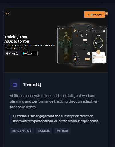 PushcamSolution's tweet photo. TrainIQ, an AI fitness app we built to improve workout planning and user engagement through deep personalization.
Built with React Native - Node.js - Python
Need an app expertly built? Email Paul@Pushcam-Solution.com or see https://t.co/mkiEXiKUrZ #FitnessApp #ReactNative #Nodejs https://t.co/fU7MaOD8Rg