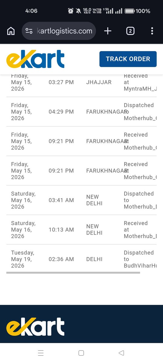 IM_FATEH_KING's tweet photo. @MyntraSupport My parcel has been stuck with no meaningful update since 19 May, 2:36 AM. Tracking is showing the same status for hours with no delivery update or movement. This delay is really disappointing. https://t.co/VyWBYAllxJ