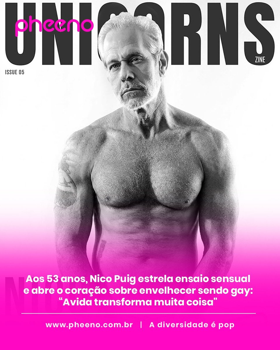 SitePheeno's tweet photo. Aos 53, Nico Puig estrela ensaio sensual e reflete sobre envelhecer sendo gay. Ícone dos anos 90, ele relembra a #GMagazine, fala sobre liberdade, desejo e celebra 30 anos de amor com o marido. “O tempo passa, o corpo muda, a vida transforma muita coisa.” https://t.co/HHFmNwrgv8 https://t.co/MdwZaO5tRI