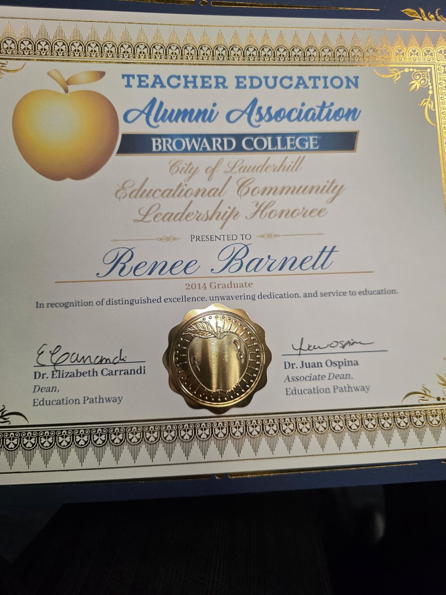 BarBioL612's tweet photo. Celebrating leadership, dedication, and the power of education! 🎓✨Big congratulations to Renee Barnett, for being named the City of Lauderhill Educational Community Leadership Honoree by the Broward College Teacher Education Alumni Association! https://t.co/pjxG3ZyB4r