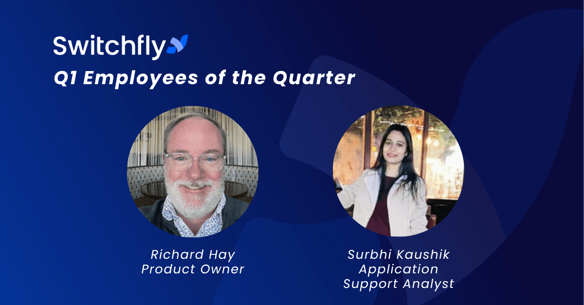 switchfly's tweet photo. Congrats to our Q1 Employees of the Quarter: Richard Hay and Surbhi Kaushik! Thank you both for the work you do, the example you set, and the way you support the team! https://t.co/2aBdtL1i8I