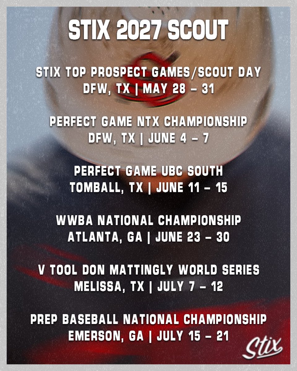 StixBaseballTX's tweet photo. Stix 2027 Class Schedules ⬇️ 

Excited for a great summer💪🏻

#STIXFAM | 🧵🧵 https://t.co/puzlSM4DaU