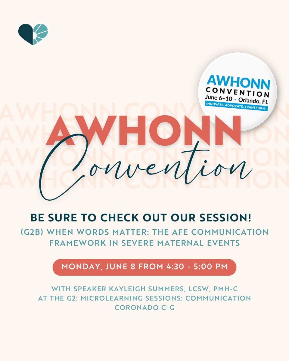 AFEFOUNDATION's tweet photo. We’re excited to be at #AWHONN2026 in Orlando, sharing an important conversation on trauma-informed communication in maternal healthcare. 

Join Kayleigh Summers, LCSW, PMH-C @thebirthtrauma_mama, for:
��When Words Matter: The AFE Communication Framework in Severe Maternal Events” https://t.co/jpqjSCSqiK