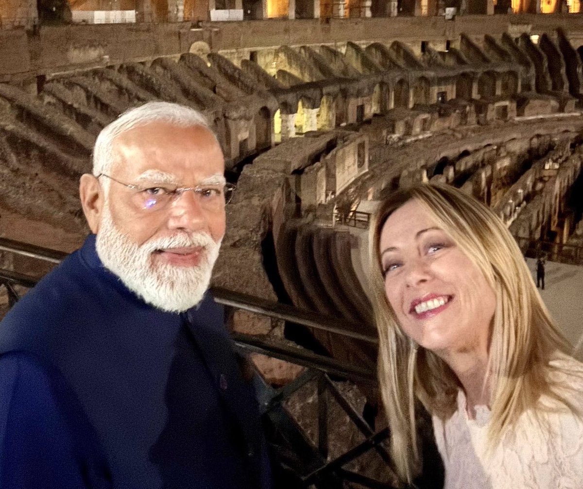deva_fc_'s tweet photo. Prime Minister Modi and Italian Prime Minister Meloni selfie https://t.co/jNg2gtK8t8
