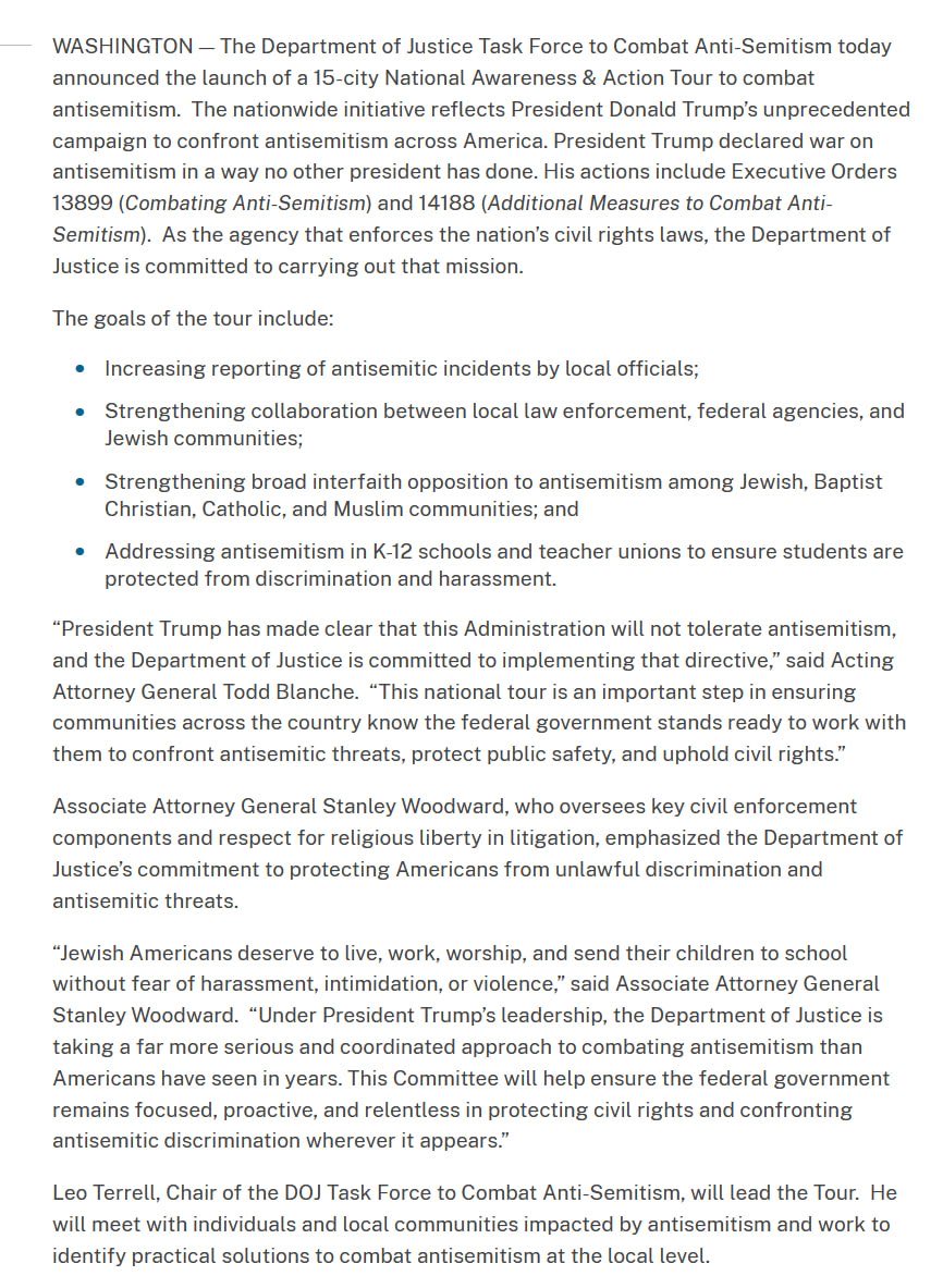 _J_Mar's tweet photo. U.S. DOJ announces 15-city nationwide antisemitism "Awareness &amp; Action Tour," to increase reporting of antisemitism, strengthen collaboration with law enforcement, and foster interfaith opposition to antisemitism among Jews, Baptist Christians, Catholics, and Muslims. https://t.co/lwa85fdotP