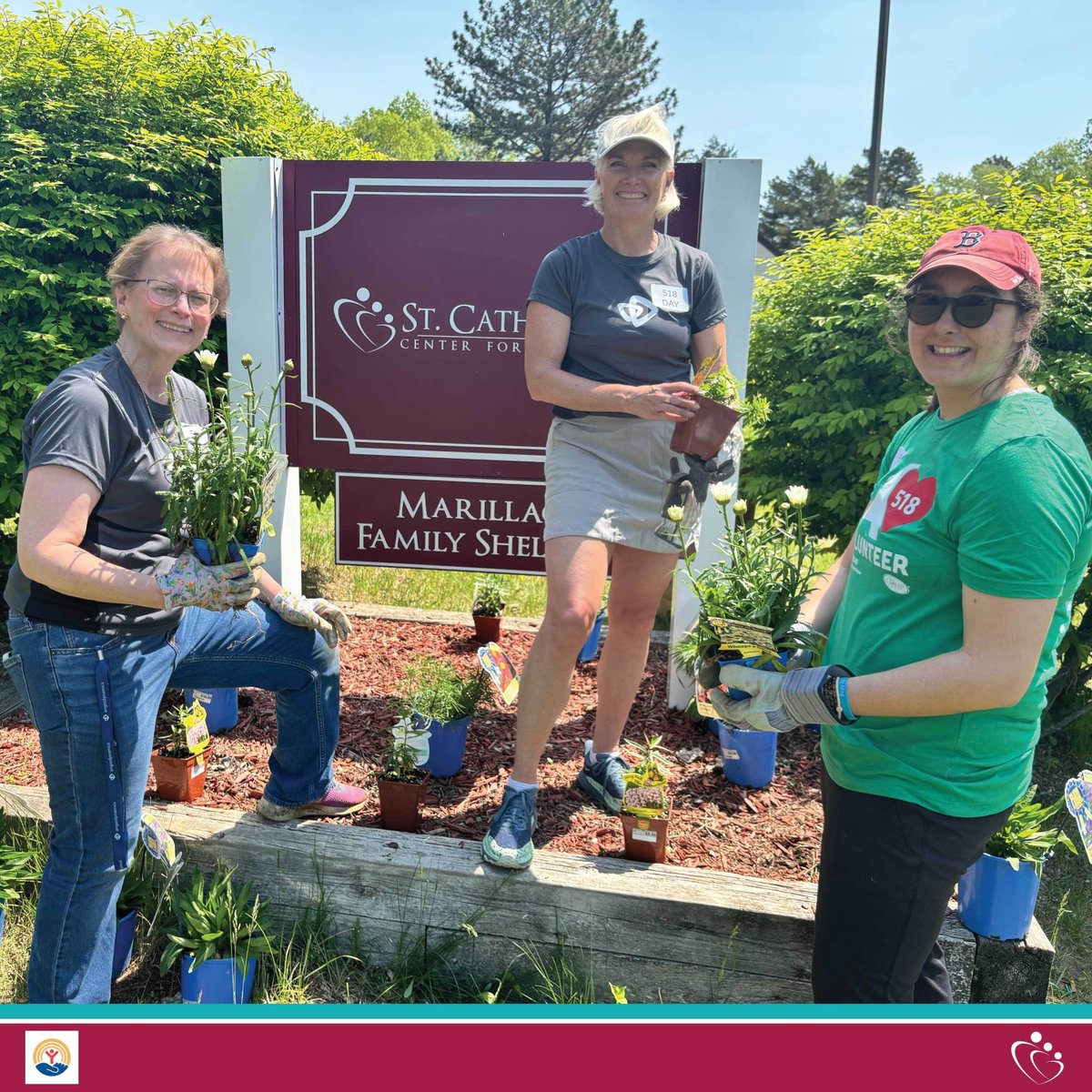 StCathCenter's tweet photo. A huge thank you to @angiodynamics and @nationalgrid for volunteering with us this 518 Day! 💚 

Volunteers spent the day cutting back bushes, weeding, and planting vibrant flowers around our Marillac Family Shelter and the surrounding areas of our R & E May School. 

Thank you to all involved who made this 518 Day such a success! 

Do you want to make a meaningful difference? To start your volunteer journey with us, as a group or individual, please visit: https://t.co/0UDQFWiwLn 

#518Day #518DayOfGiving #GivingBack #Community #Volunteer #HopeForTomorrow